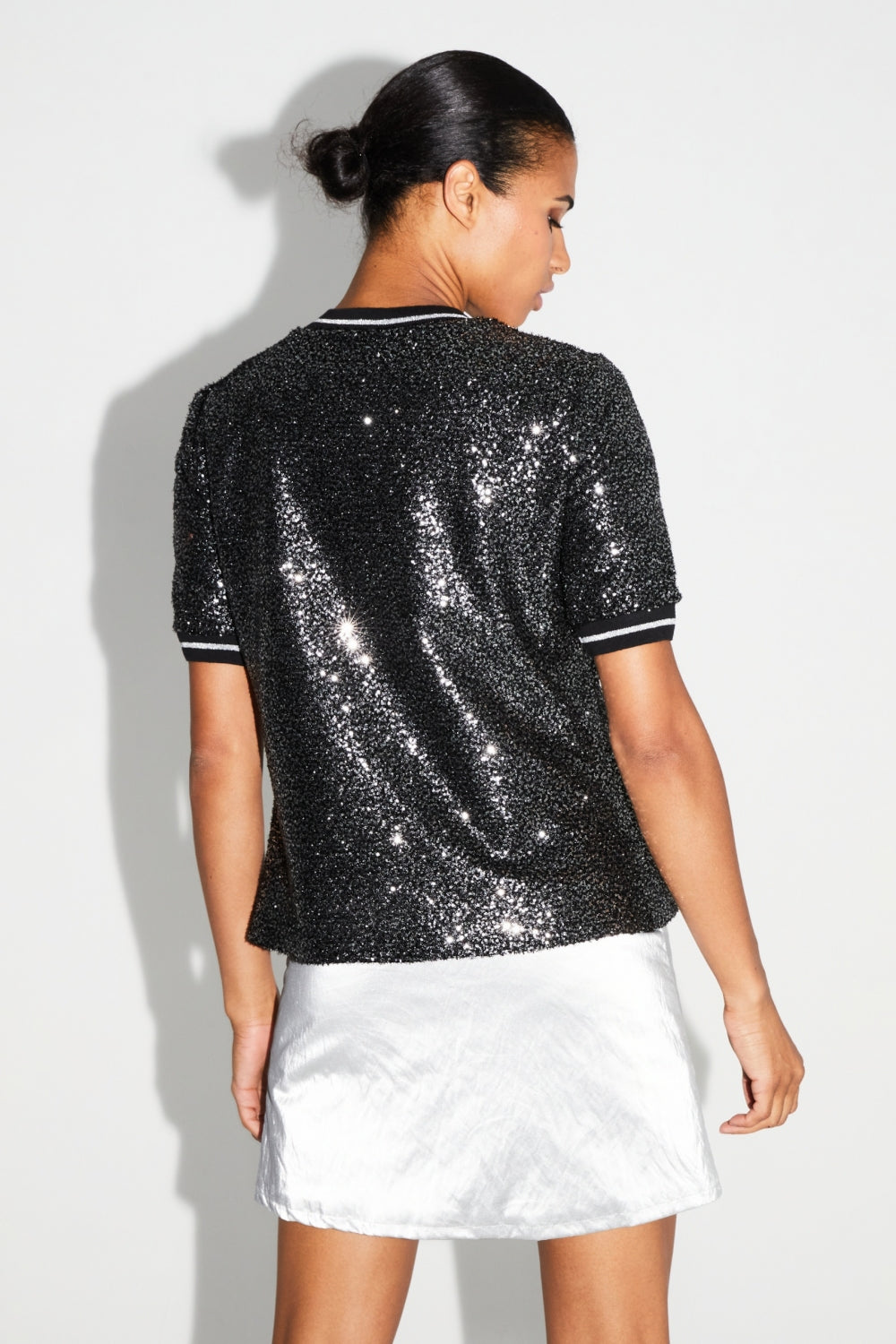 Blusa De Lentejuelas Poppy Negro Plata Made In Italy