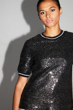 Blusa De Lentejuelas Poppy Negro Plata Made In Italy