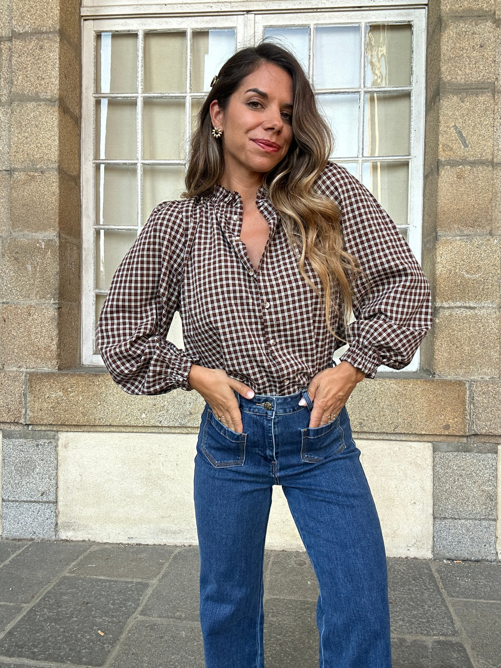 Sybille brown check blouse