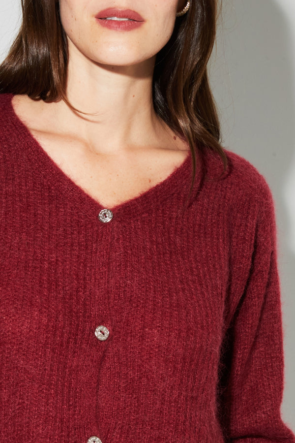 Cardigan Angelo Baby Alpaga Bordeaux Fabriqué En Italie