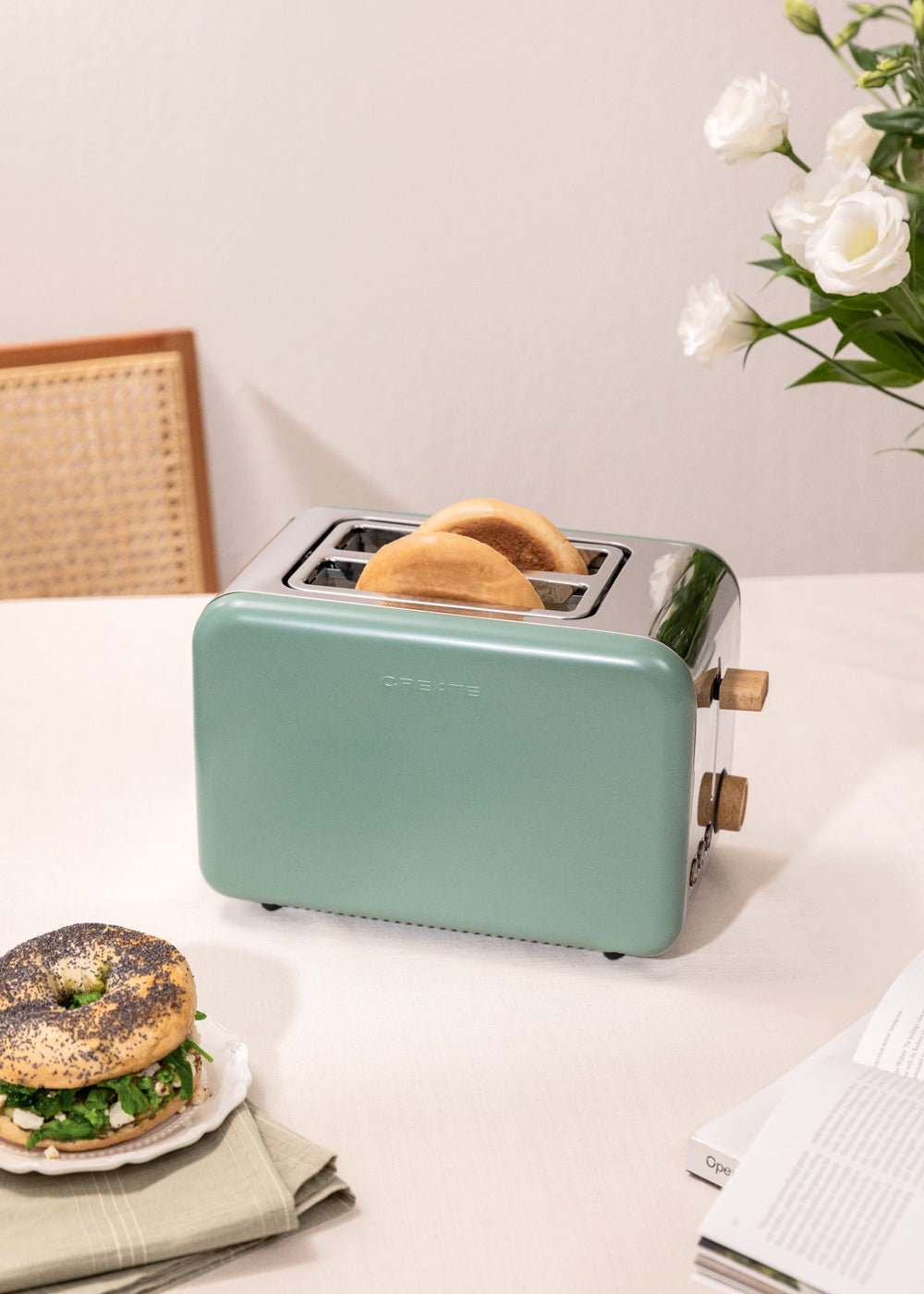 Toast Retro - Petit Grille Pain À Fentes Larges - Vert Sauge