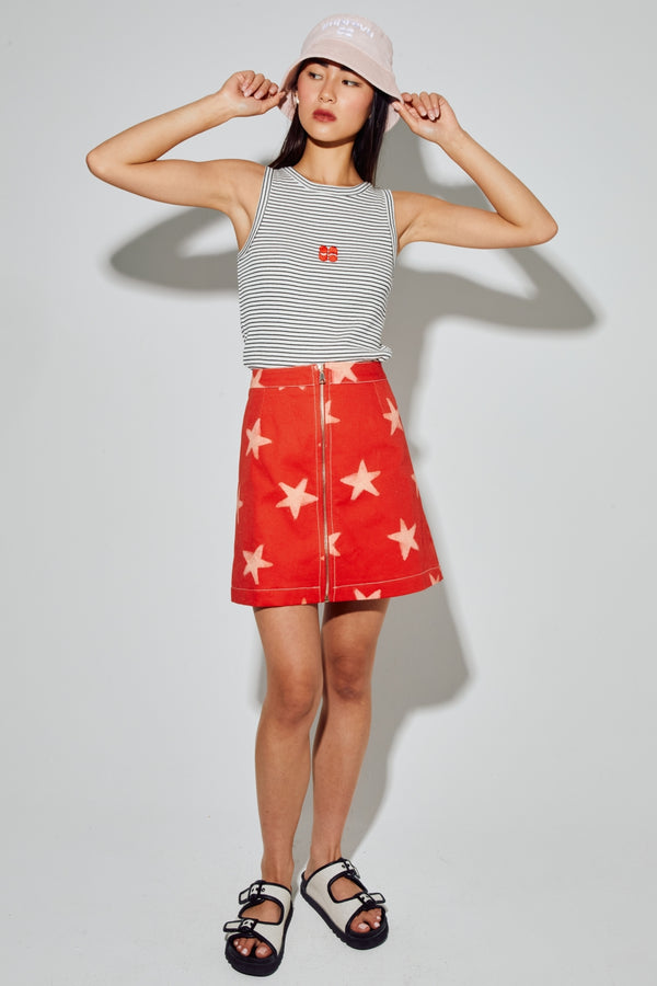 Stella Mini Skirt, Blue Star Print Denim Spirit Made in Italy
