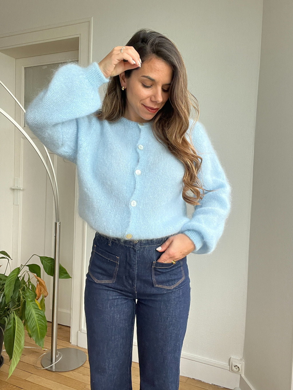 Maille en laine Bianca bleu glacier