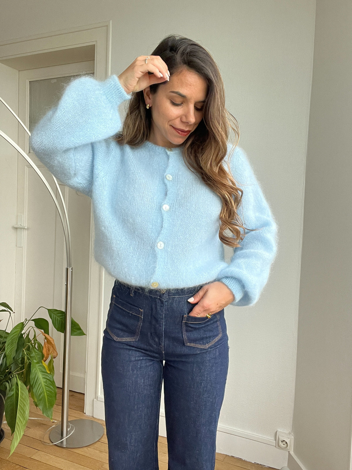 Maille en laine Bianca bleu glacier