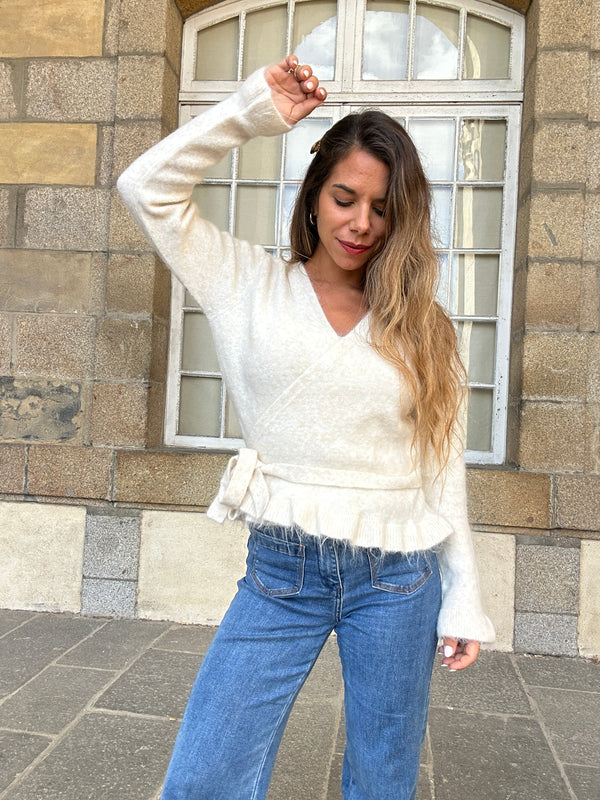 Helena Bow Cardigan Beige