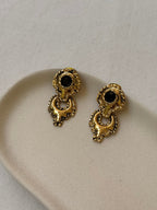Boucles D’Oreilles Vintage - Pendantes Design Baroque Et Strass Noir