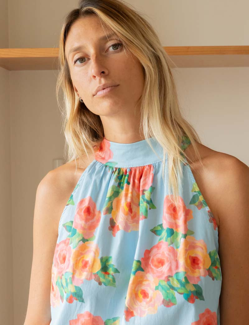 Himmelblaues Geblümtes Kleid Rosia