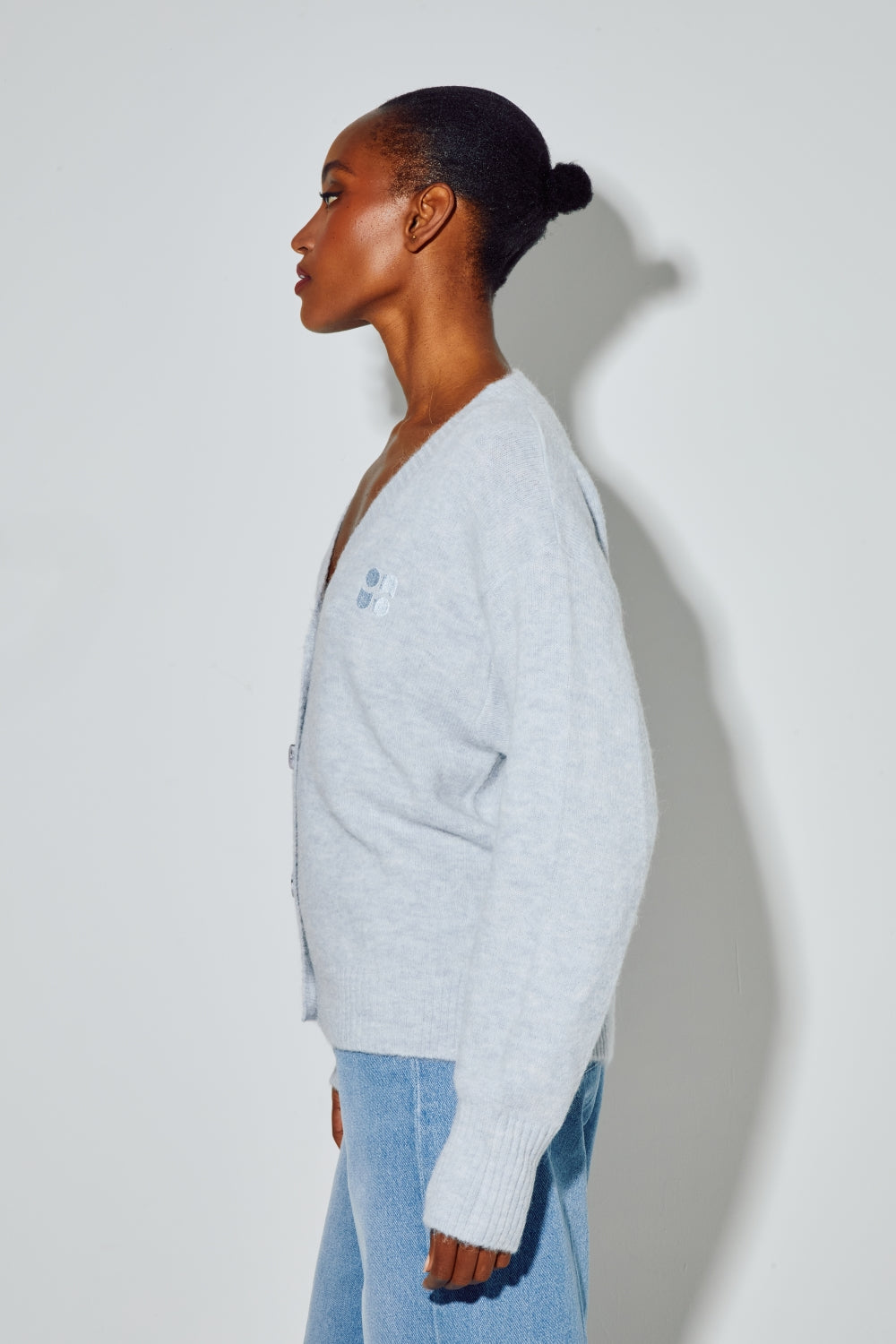 Cárdigan Mira Alpaca Azul Claro Hecho en Italia