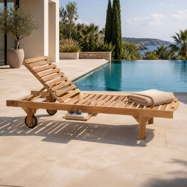 Gardena - Bain De Soleil En Teck Avec Roulettes - Naturel