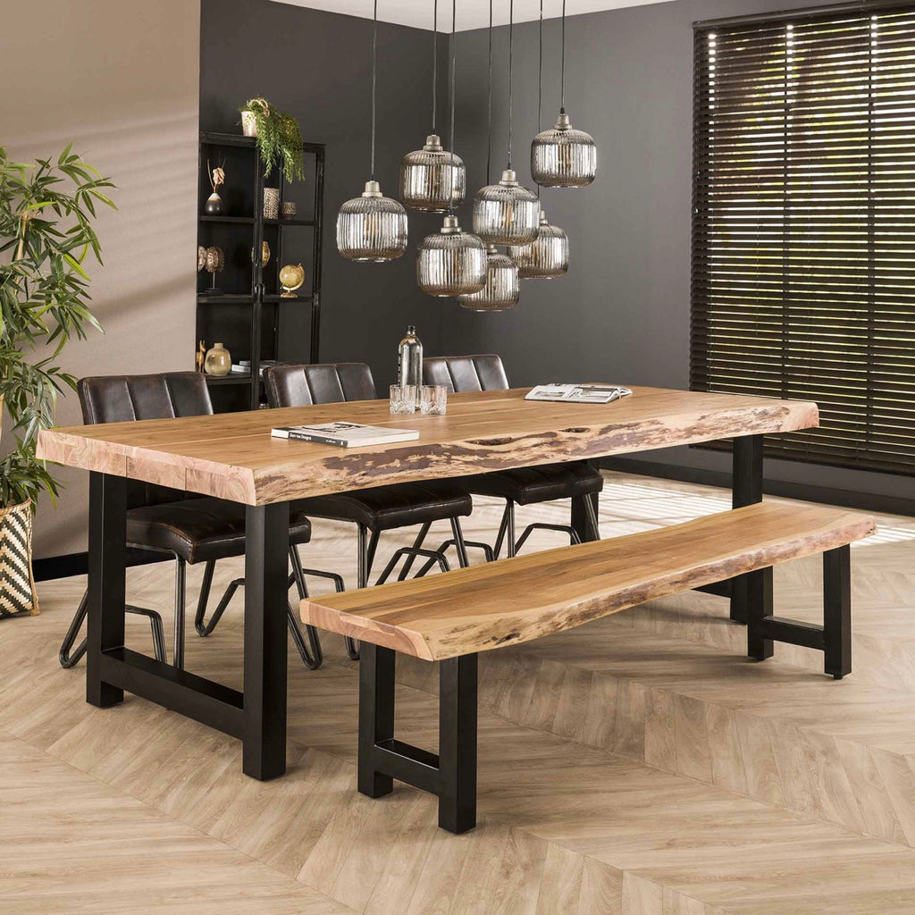 Stacy - Acacia And Metal Dining Table - Brown