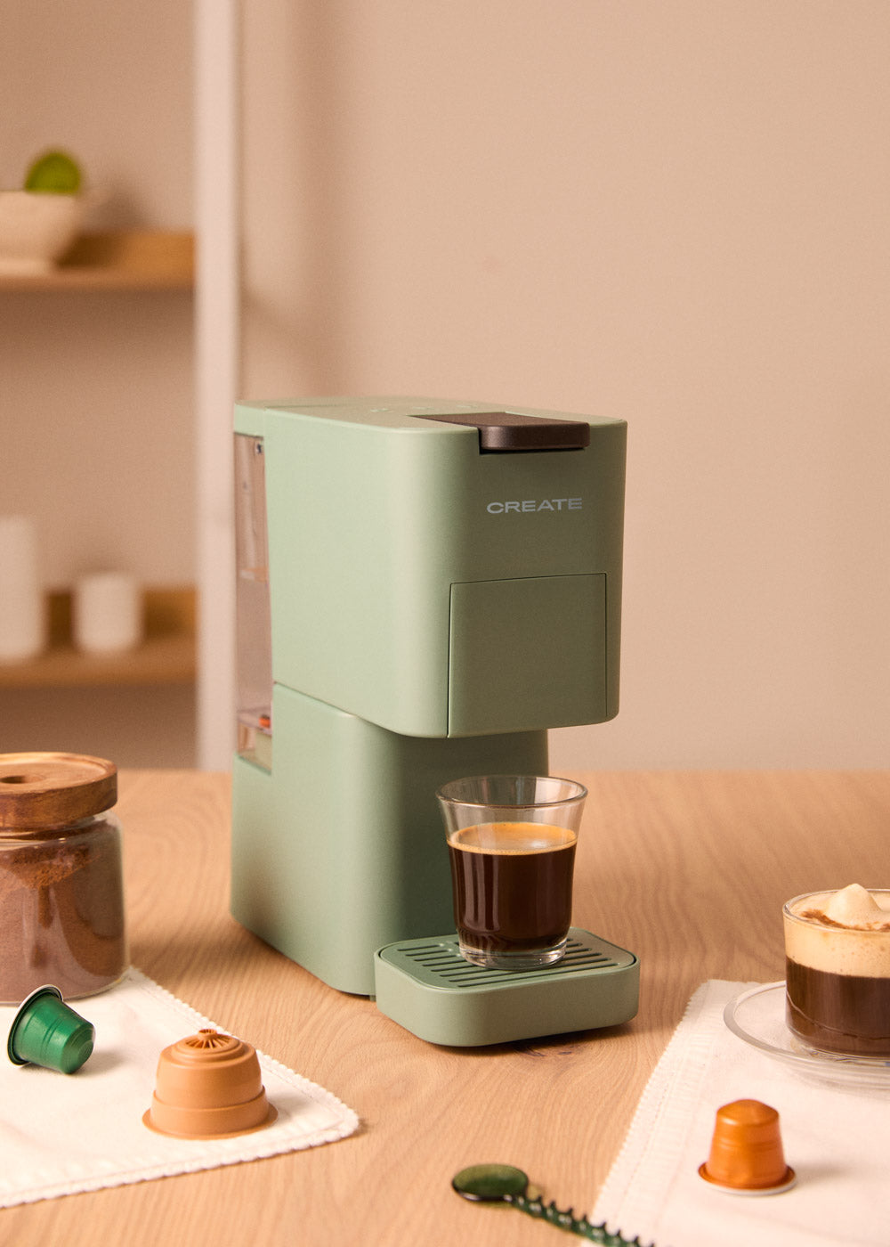 Thera Studio - Cafetera Multicápsula Express & Café Molido - Verde Salvia