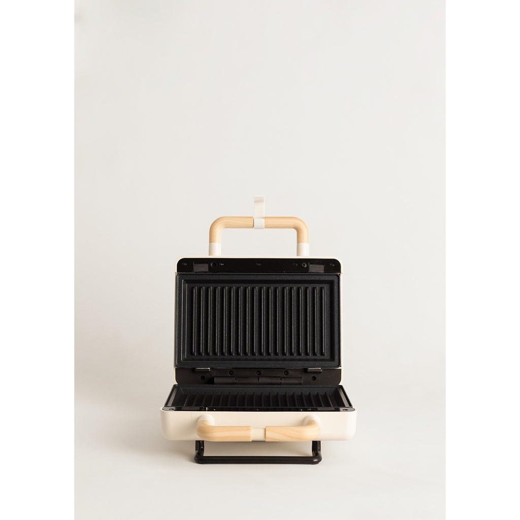 Stone Studio Double - Appareil À Croque-Monsieur, Grill & Gaufrier À Plaques Interchangeables - Blanc Cassé