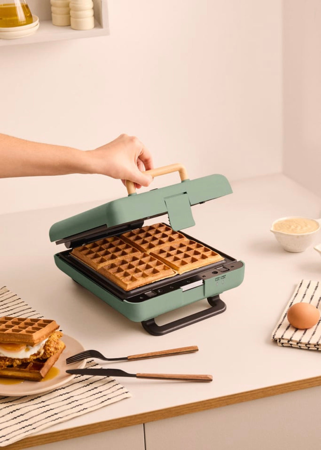 Stone Studio - Appareil À Croque-Monsieur, Grill & Gaufrier - Quadruple - Sauge