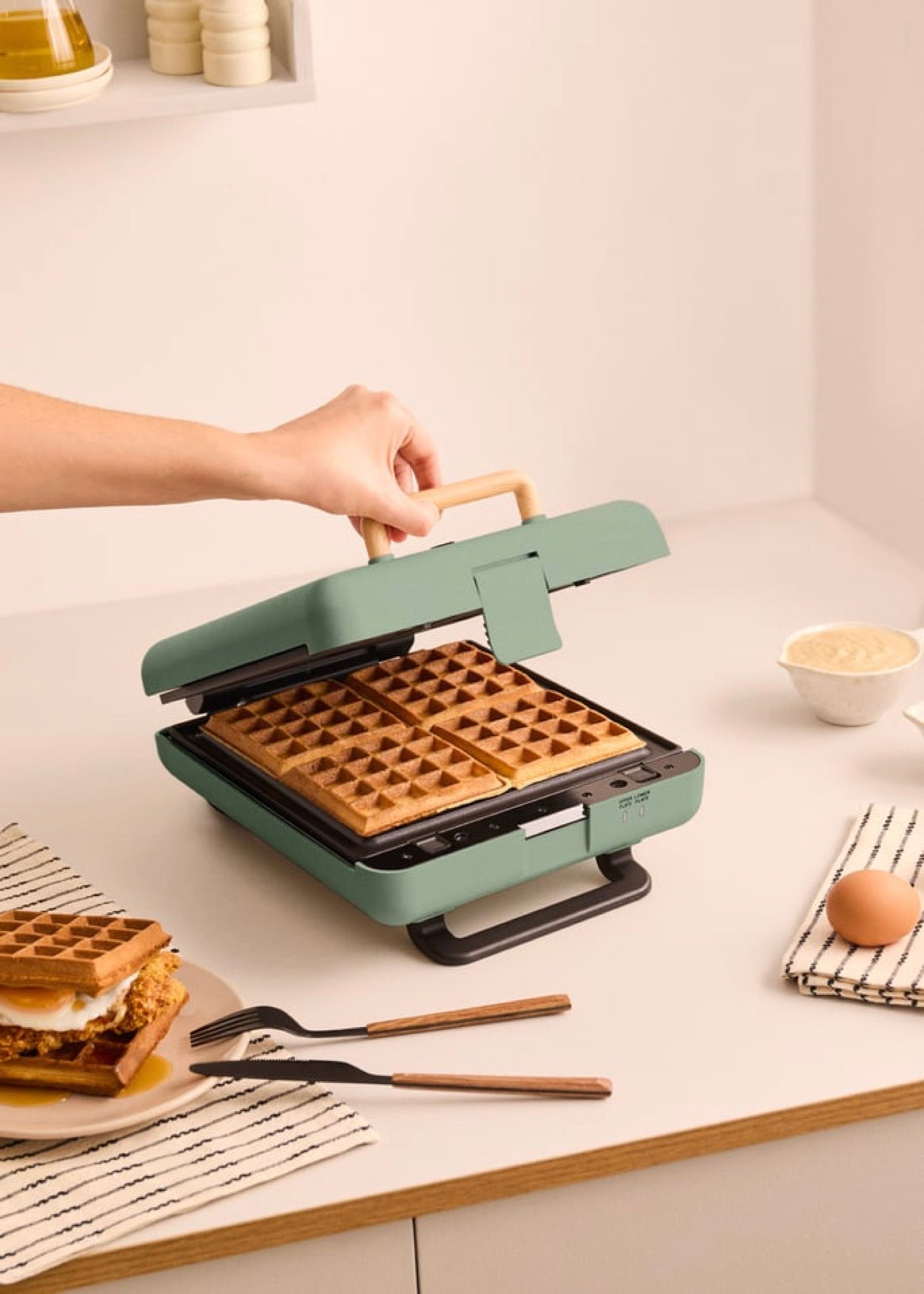 Stone Studio - Appareil À Croque-Monsieur, Grill & Gaufrier - Quadruple - Sauge