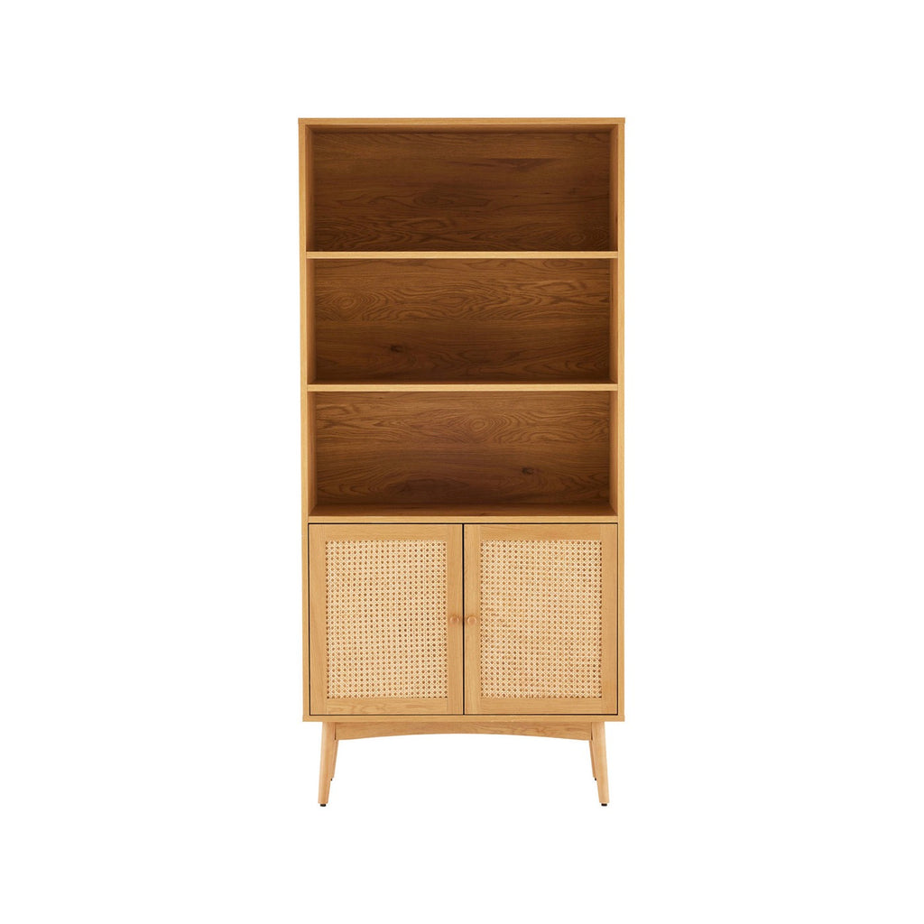 Lounea - Bibliothèque 2 Portes Avec Cannage - Naturel