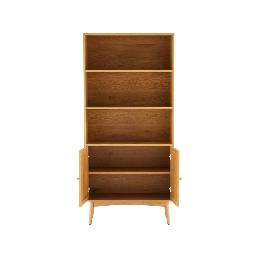 Lounea - Bibliothèque 2 Portes Avec Cannage - Naturel