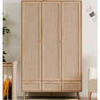 Kessi - Armoire 3 Portes 3 Tiroirs Avec Cannage - Naturel