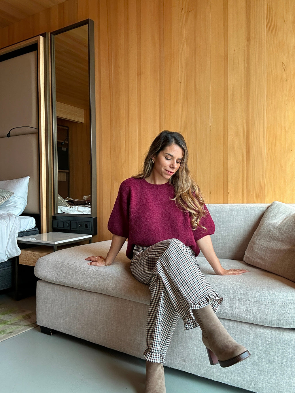 Gabriel checked wide-leg trousers with frills