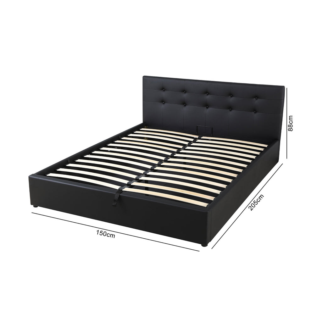 Tinali - Cama contenedor de Pu con cabecero + somier de láminas - Negro