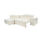 Sven - Canapé D'Angle À Gauche Convertible 7 Places Velours - Beige