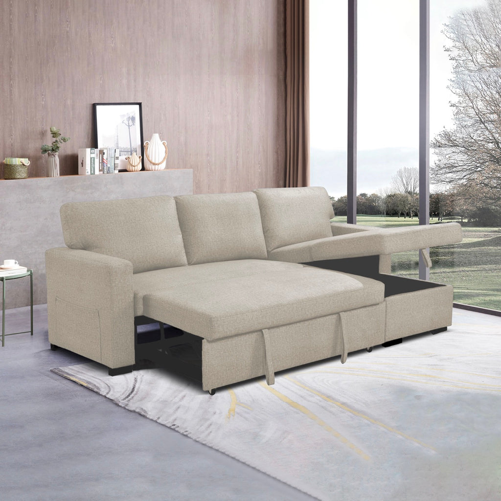 Cozy - Canapé D'Angle Réversible Et Convertible En Tissu - Beige