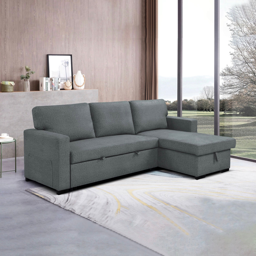 Cozy - Canapé D'Angle Réversible Et Convertible En Tissu - Gris Clair
