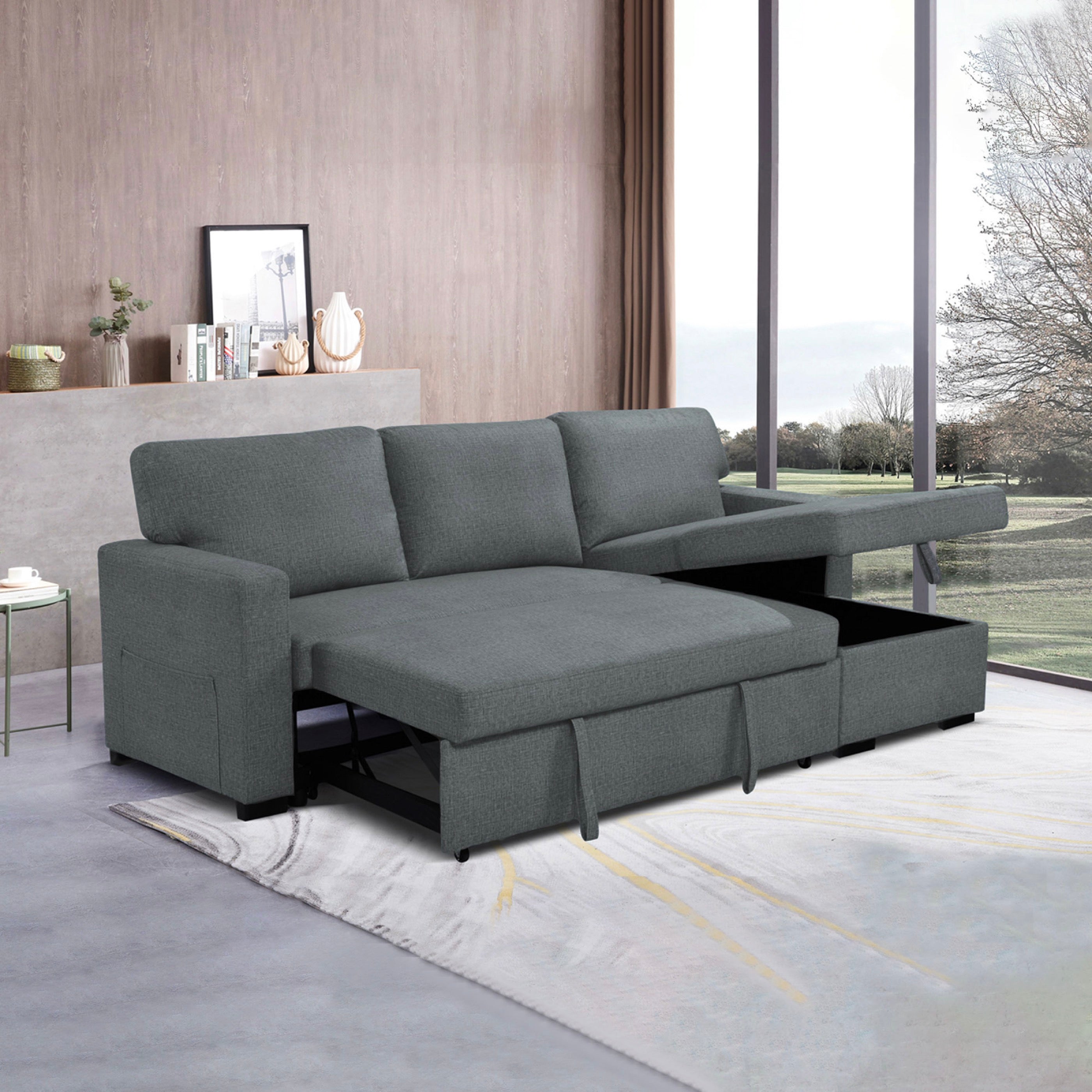 Cozy - Canapé D'Angle Réversible Et Convertible En Tissu - Gris Clair