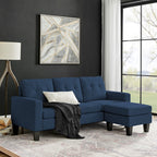 Lumina - Canapé D'Angle Réversible Avec Pouf En Microfibre - Bleu