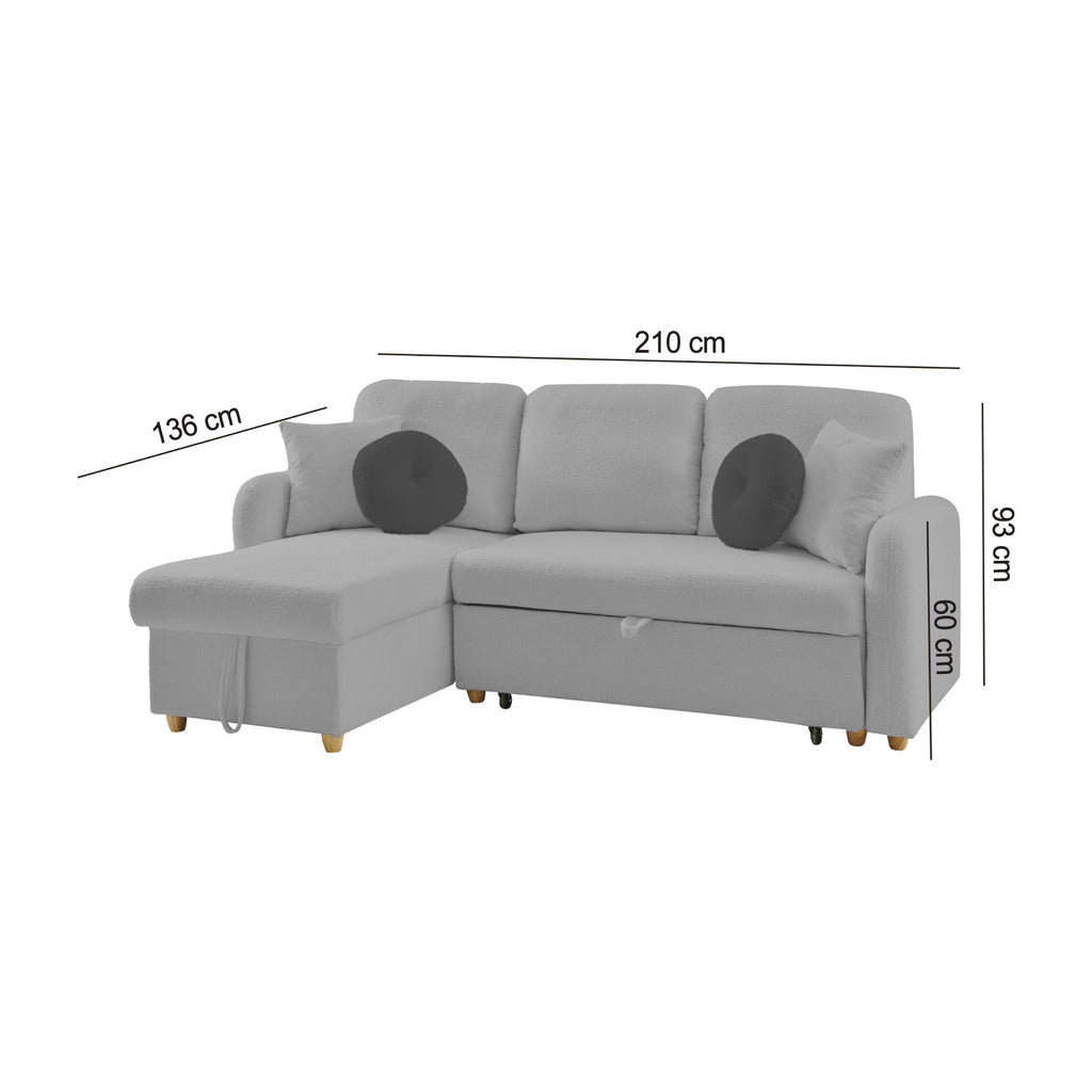 Siveco - Canapé D'Angle À Gauche Convertible Tissu Blouclette - Gris