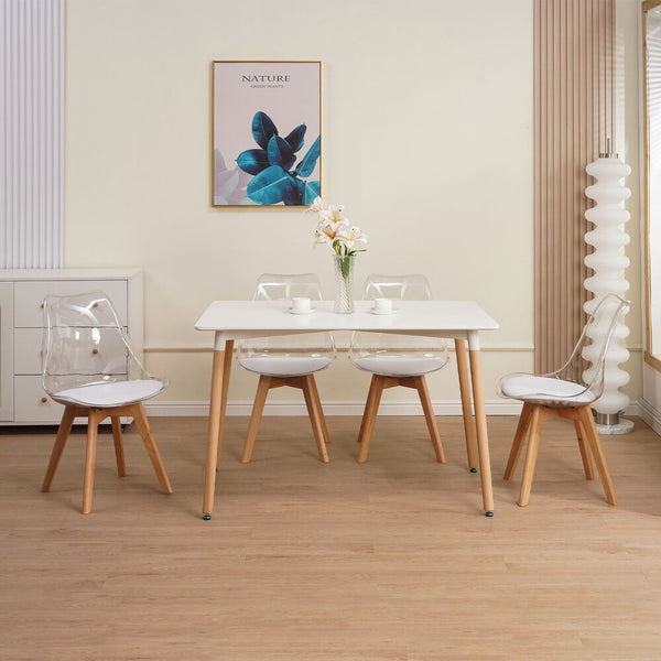 Scandi - Conjunto Mesa de Comedor Rectangular + 4 Sillas - Transparente