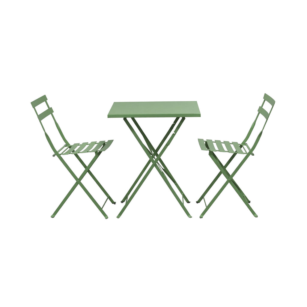 Baca - Conjunto Mesa + 2 Sillas de Jardín de Metal - Verde