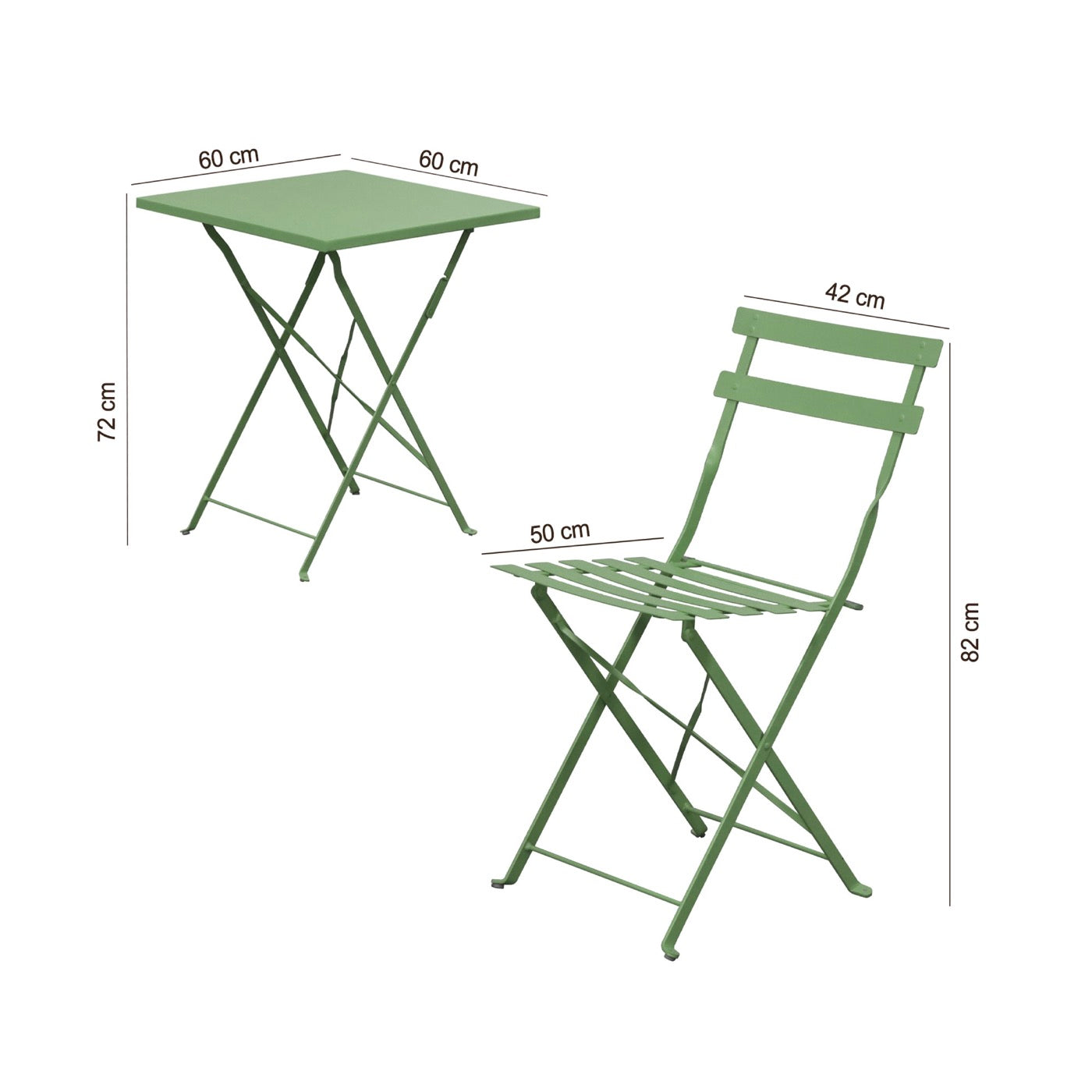 Baca - Conjunto Mesa + 2 Sillas de Jardín de Metal - Verde