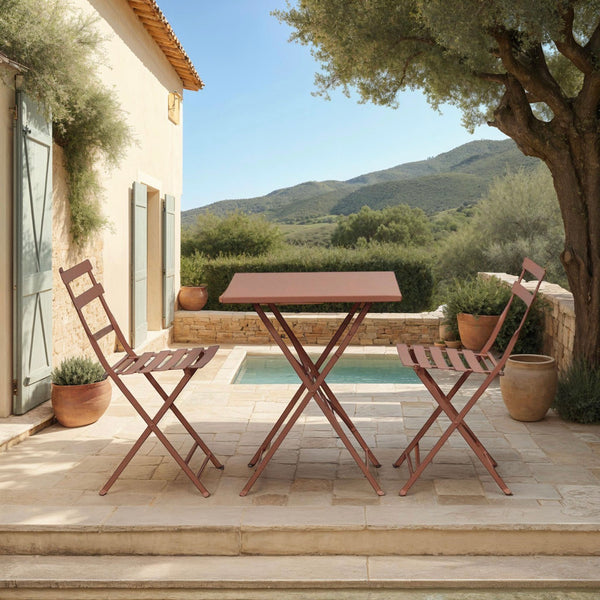 Baca - Ensemble Table + 2 Chaises De Jardin En Métal - Terracotta