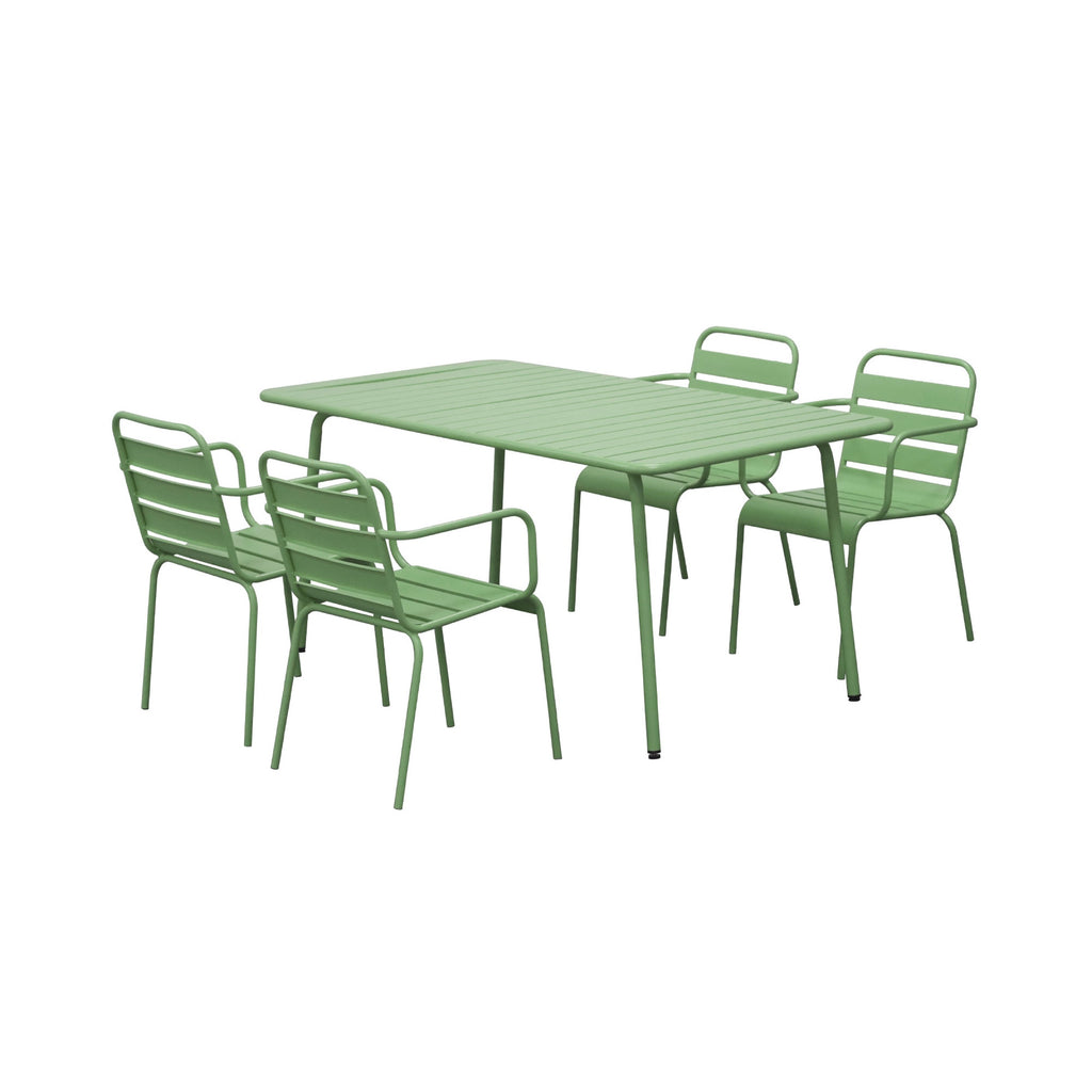 Baca - Ensemble Table De Jardin + 4 Fauteuils En Métal - Vert