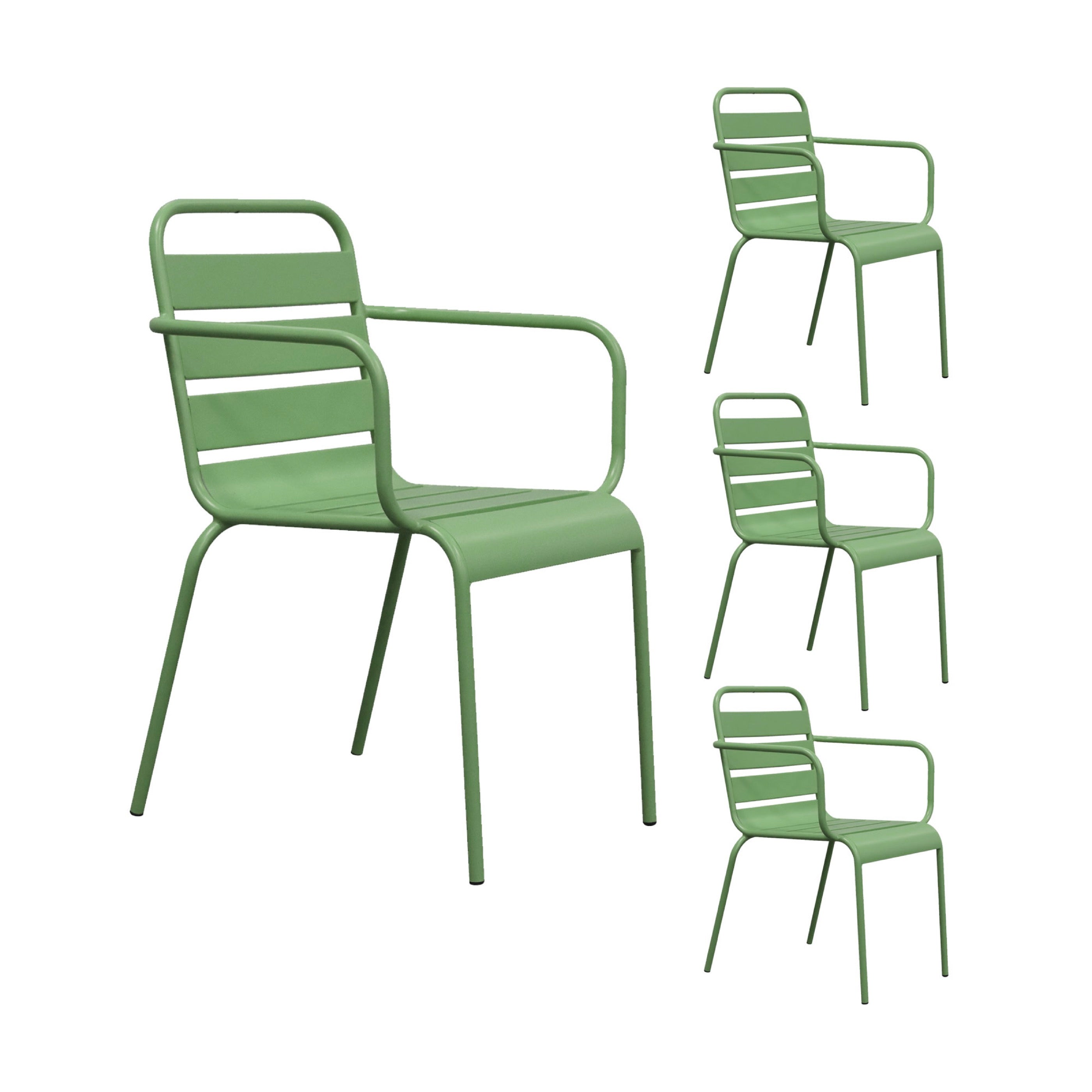 Baca - Ensemble Table De Jardin + 4 Fauteuils En Métal - Vert