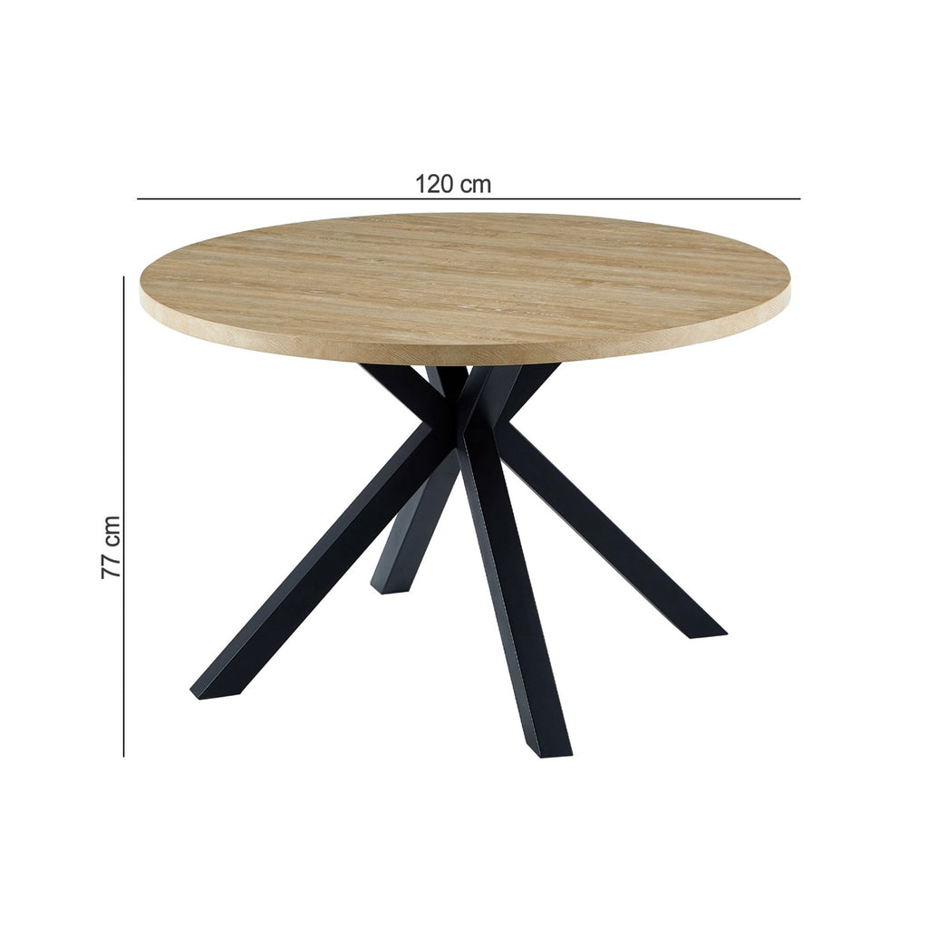 Alina - Mesa De Comedor Redonda Y Patas De Metal - Natural