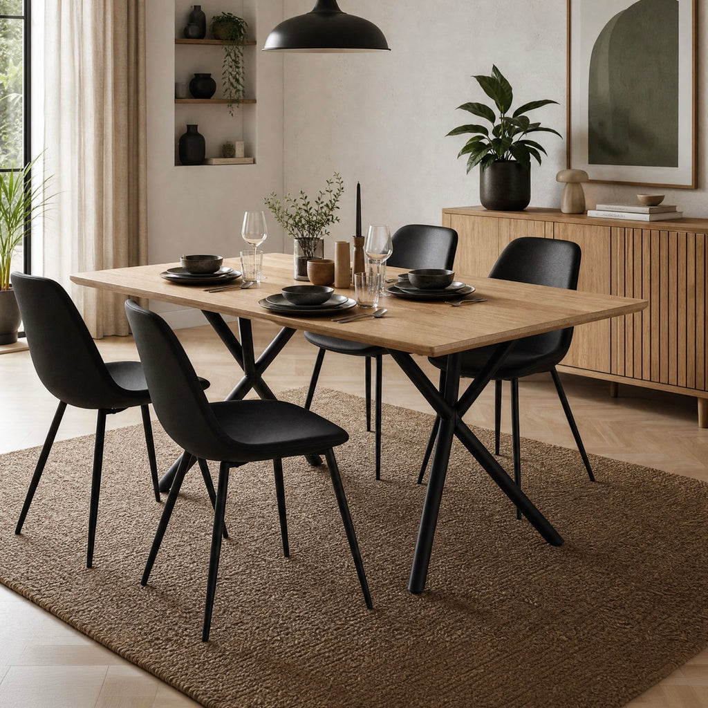 Alina - Table De Repas Et Pieds Croisés Métal - 4 Personnes - Naturel