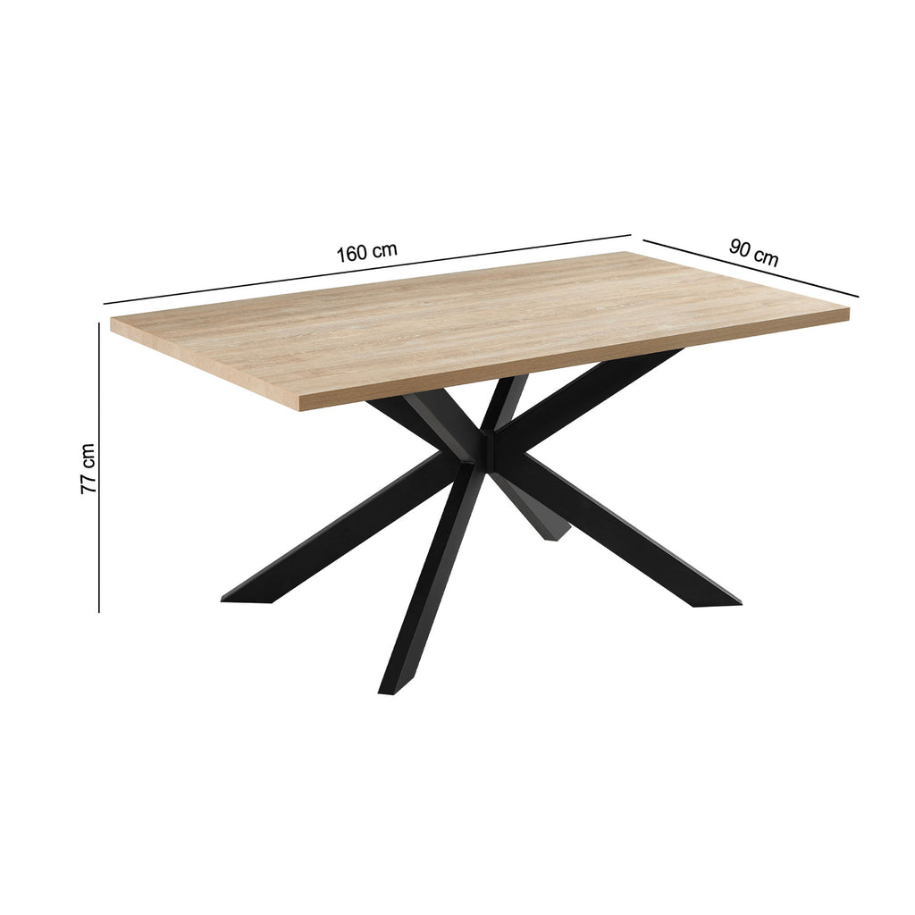 Alina - Table De Repas Pieds Croix Métal - 4 Personnes - Naturel