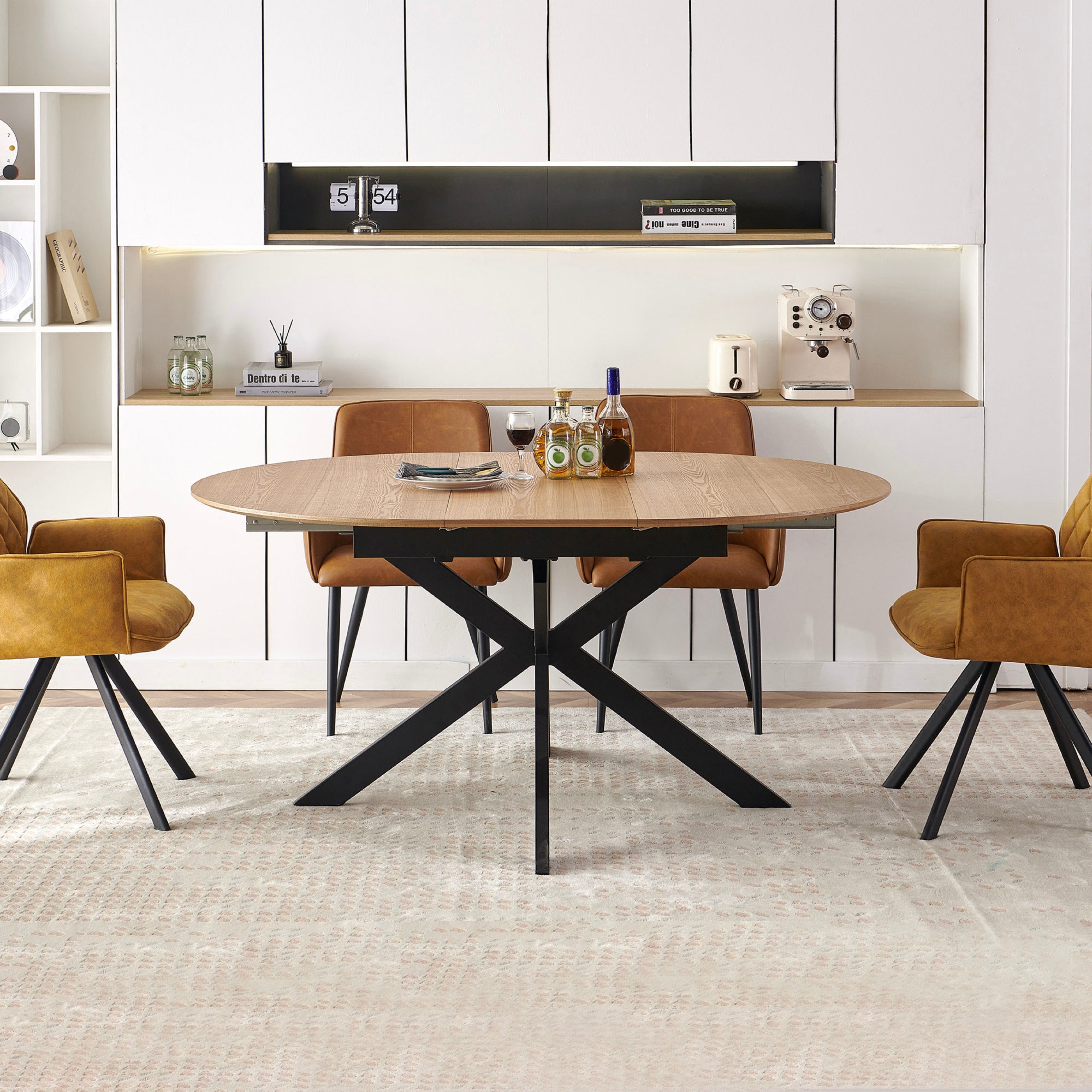 Venter - Mesa de Comedor Extensible con Patas de Metal - Natural
