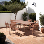Baca - Conjunto Mesa de Jardín + 6 Sillones de Metal - Terracota