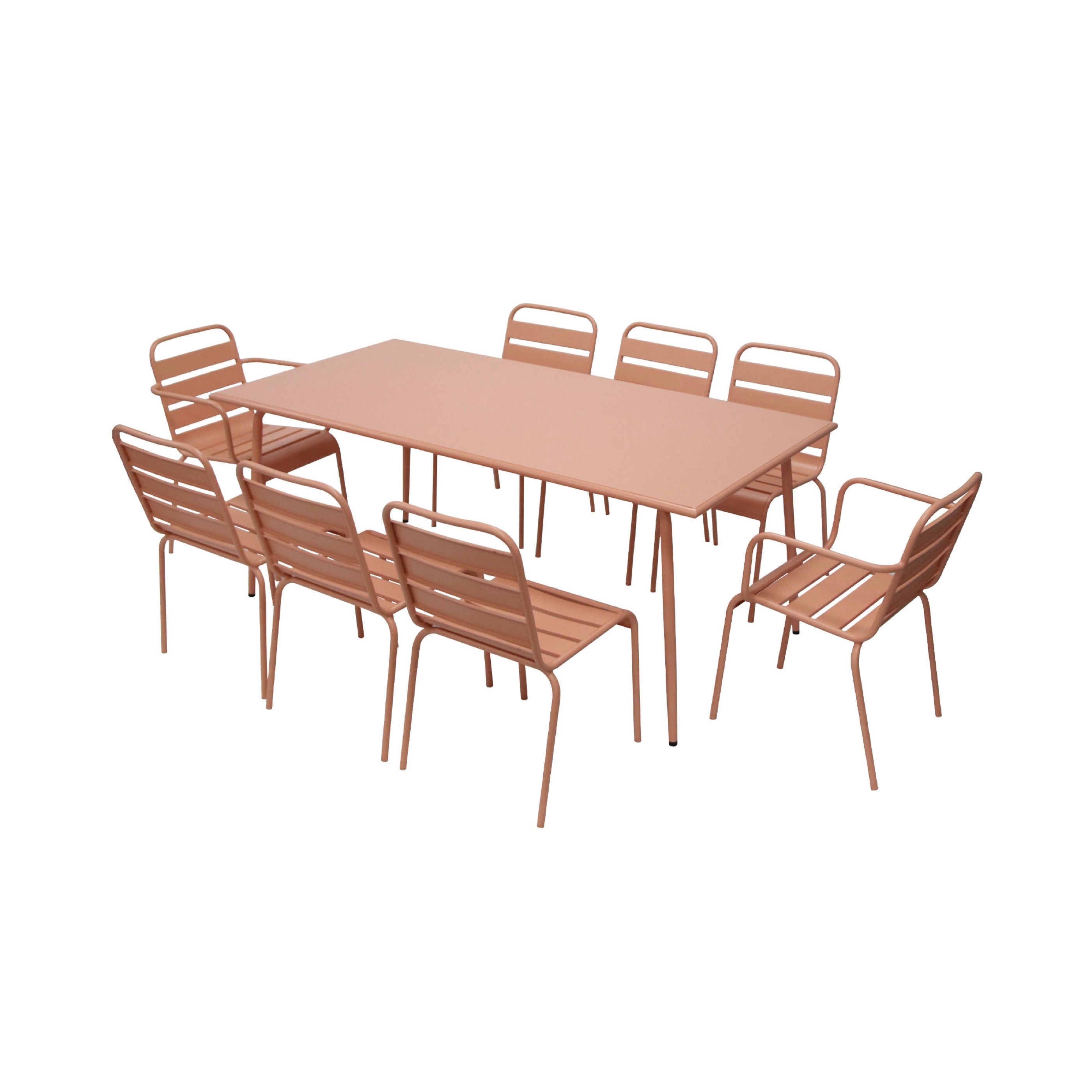 Baca - Ensemble Table +6 Chaises +2 Fauteuils En Métal - Terracotta