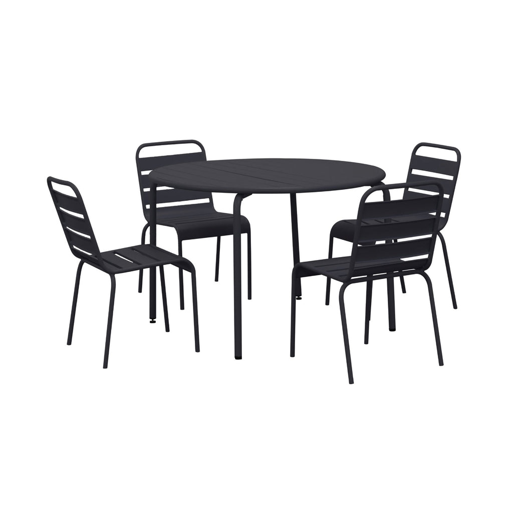 Baca - Garden Table + 4 Metal Chairs Set - Gray