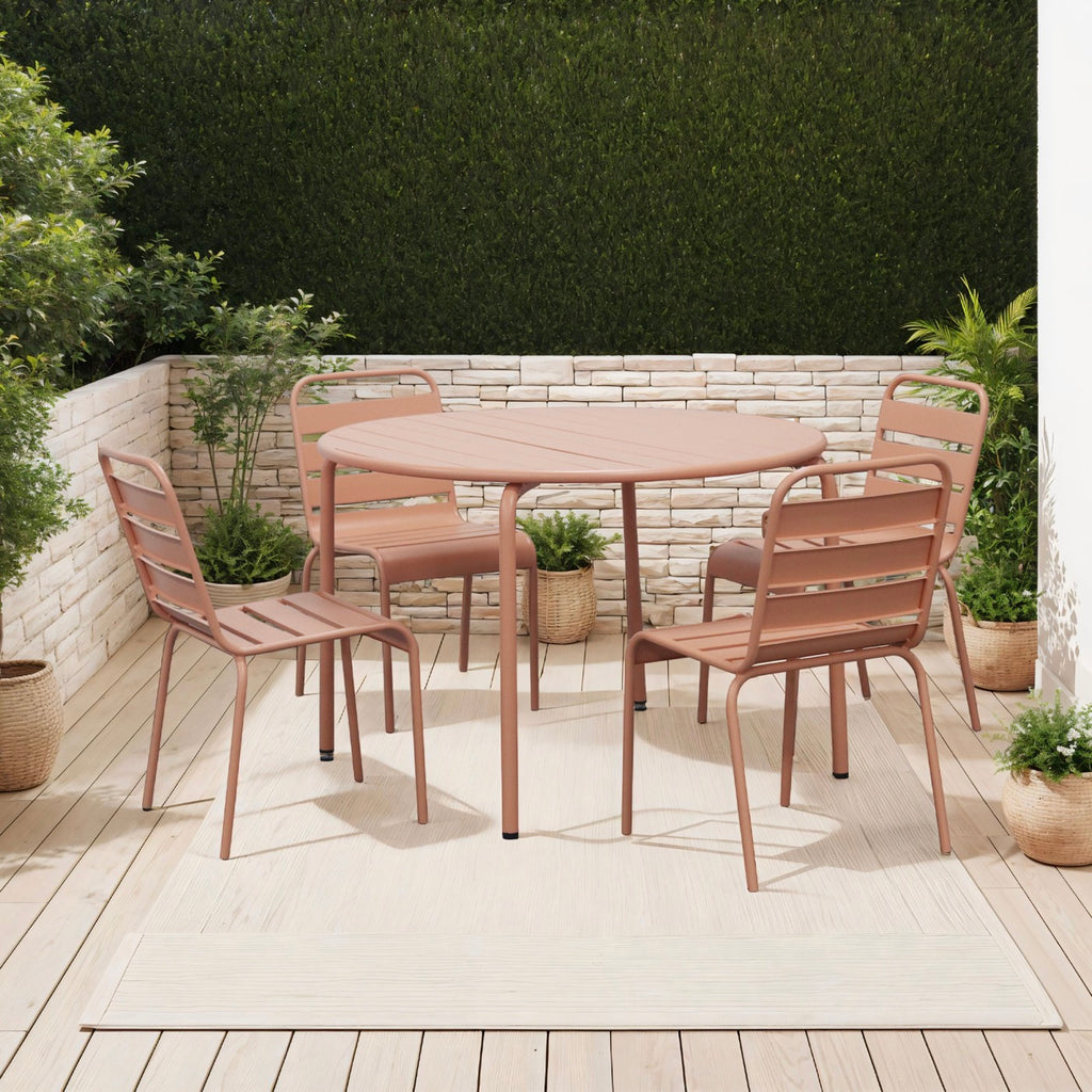 Baca - Conjunto de mesa de jardín + 4 sillas de metal - Terracota