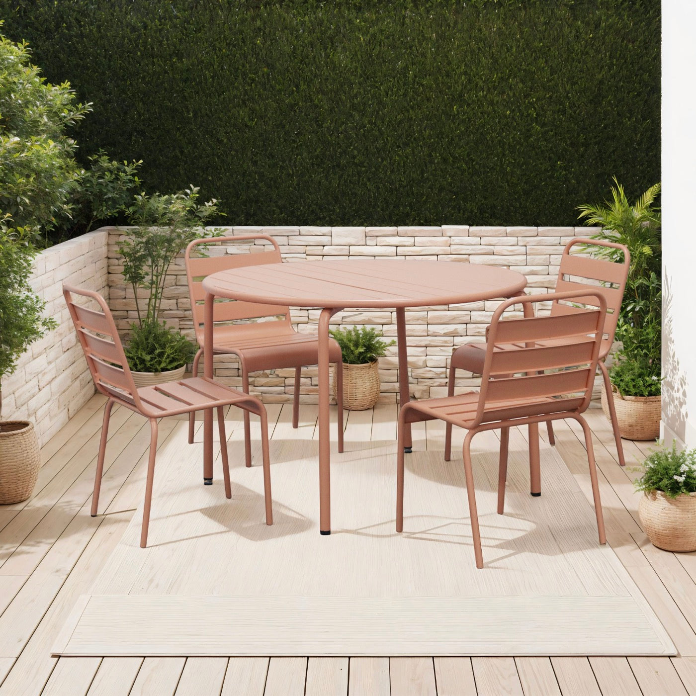 Baca - Conjunto de mesa de jardín + 4 sillas de metal - Terracota