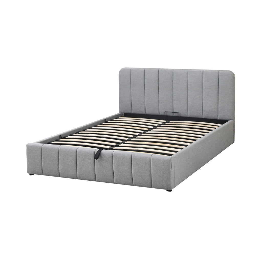 Aviala - Cama contenedor de tela con cabecero + somier de láminas - Gris