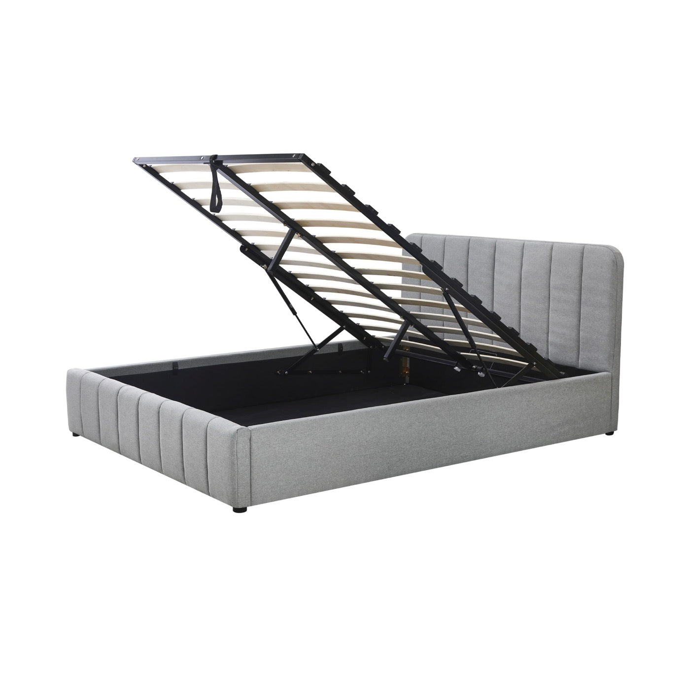 Aviala - Cama contenedor de tela con cabecero + somier de láminas - Gris