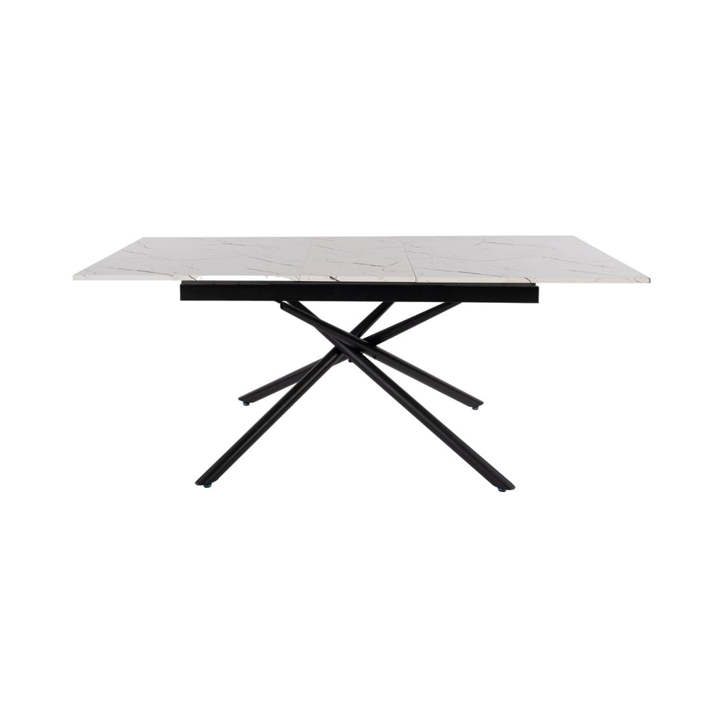 Mindy - Table Extensible + 6 Chaises En Velours - Marbre Blanc