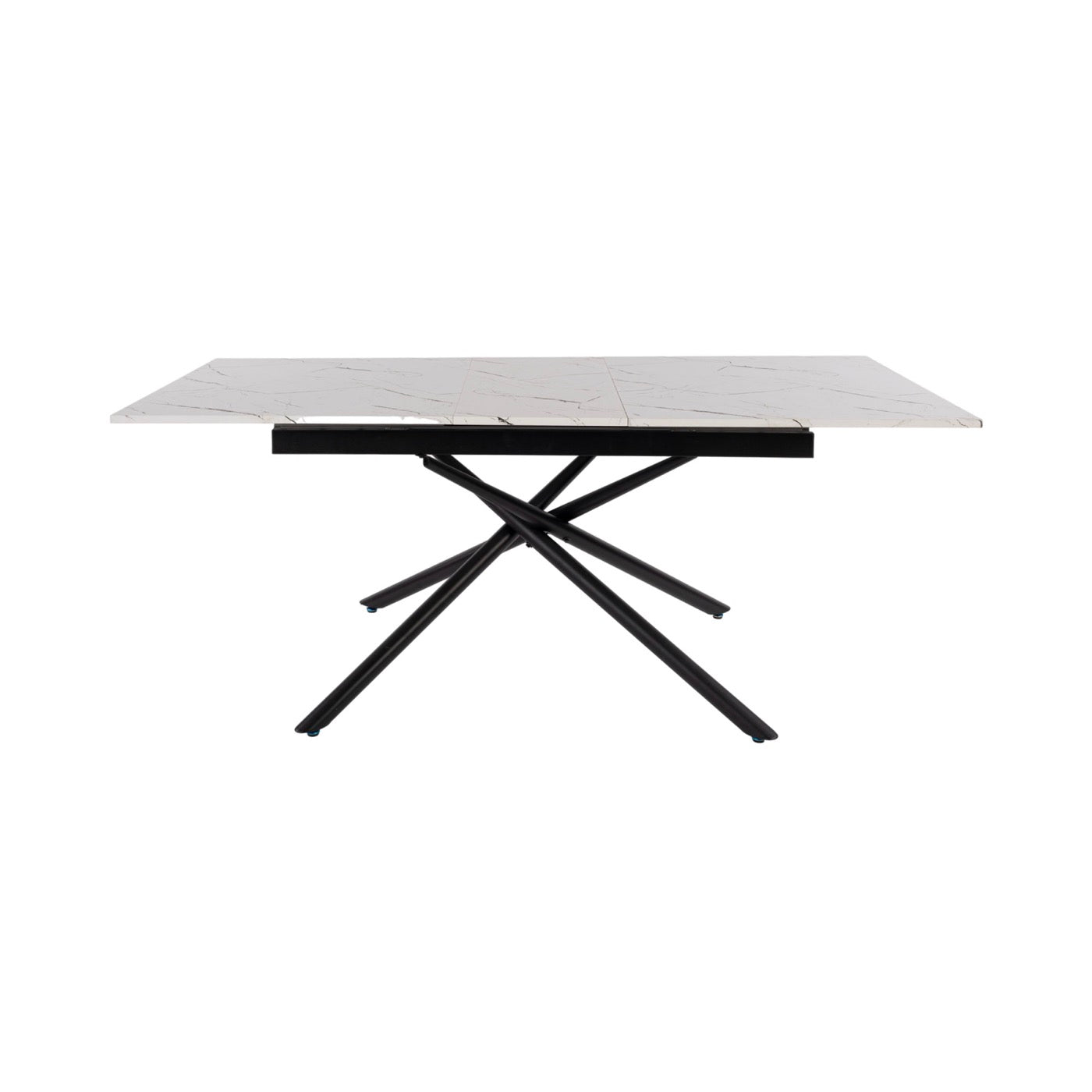 Mindy - Table Extensible + 6 Chaises En Velours - Marbre Blanc