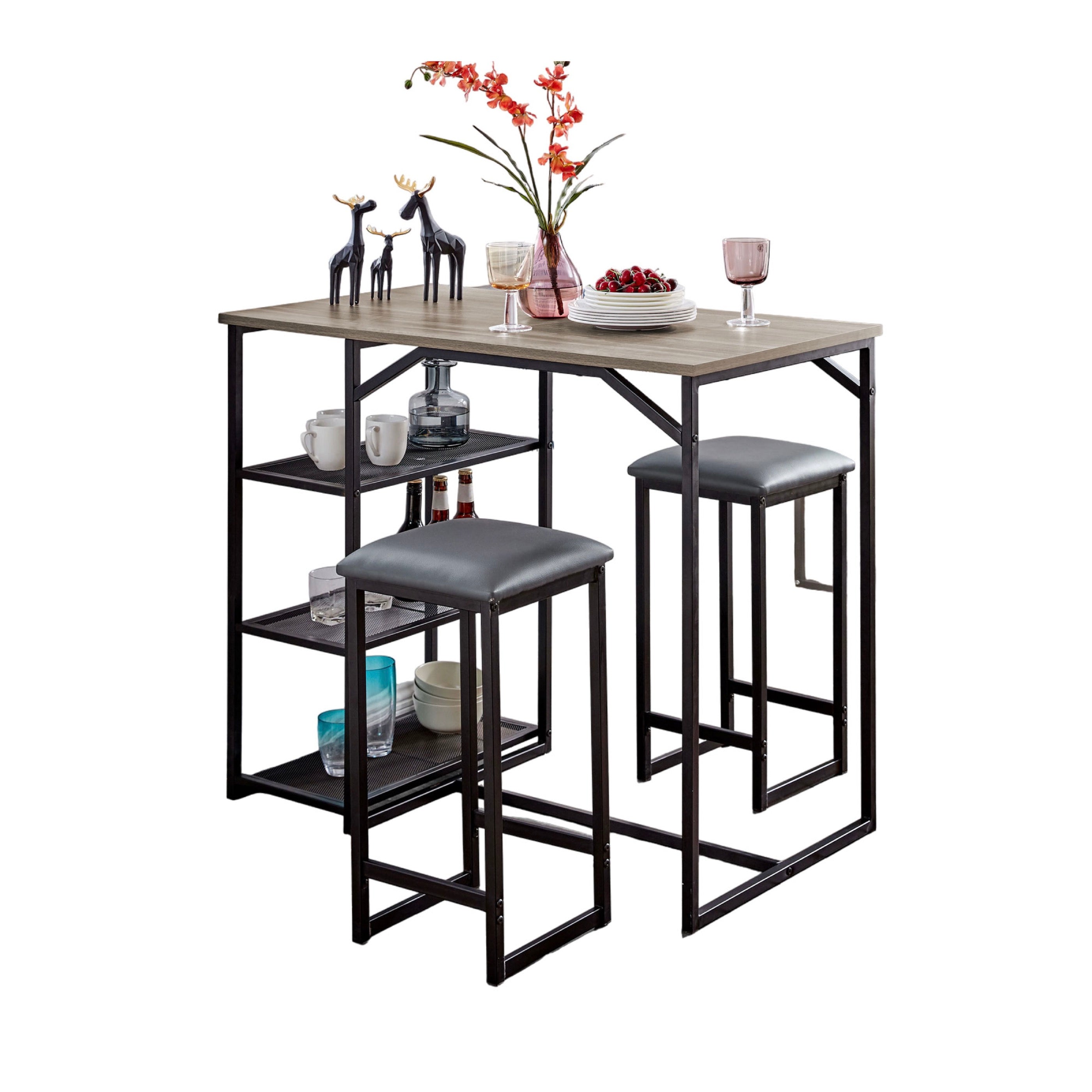 Bar Table + 2 Stools - Gray Oak