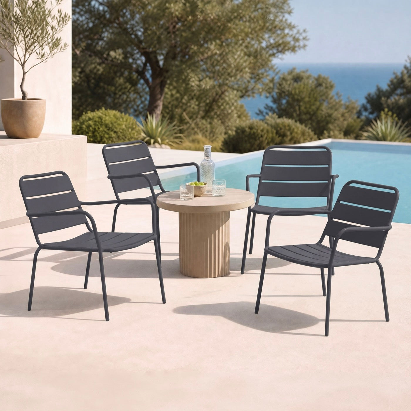 Baca - Lot De 4 Fauteuils De Jardin En Métal - Gris